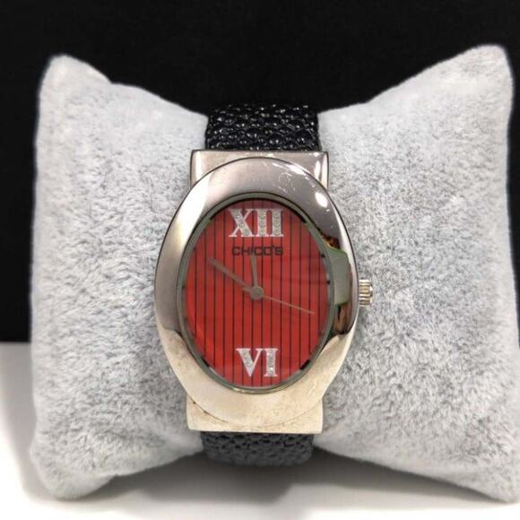 Chico's Cuff Watch, Red Silver Face, 6 Inches, Second Hand - Picture 1 of 12